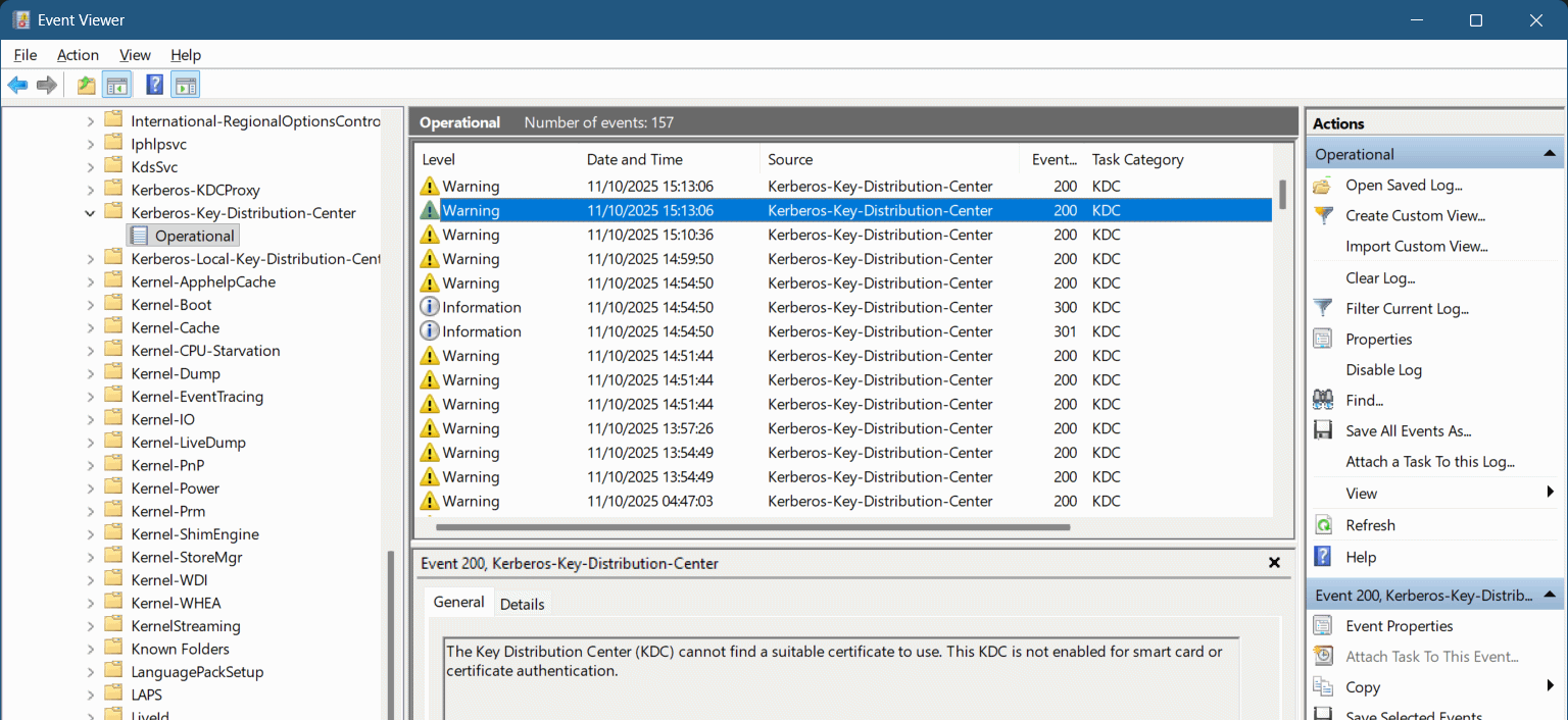 Event Viewer > Kerberos-Key-Distribution-Center