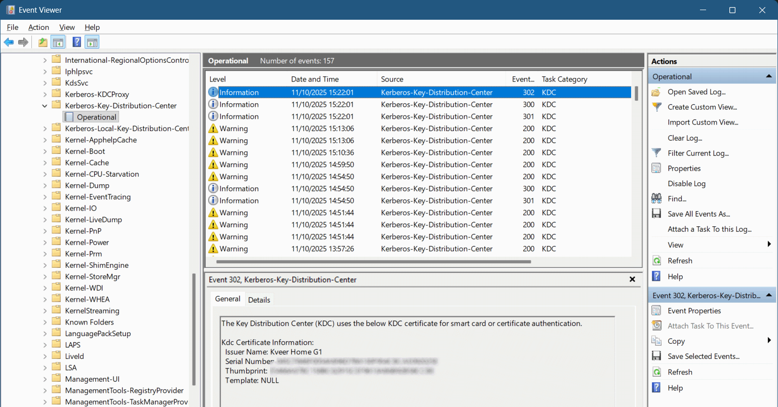 Event Viewer > Kerberos-Key-Distribution-Center